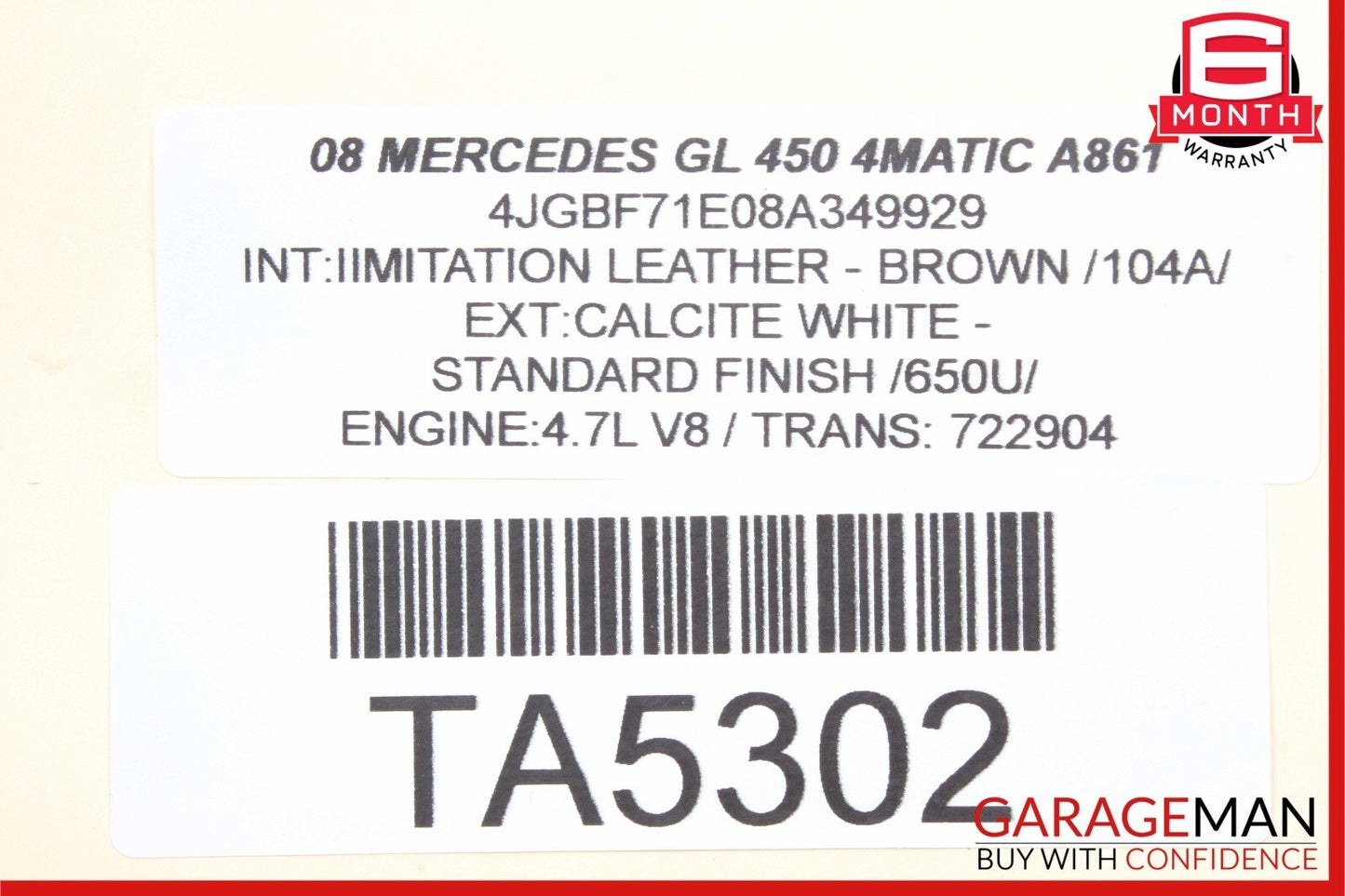 07-12 Mercedes X164 GL450 Front Right Passenger Top Upper Seat Cushion Beige OEM