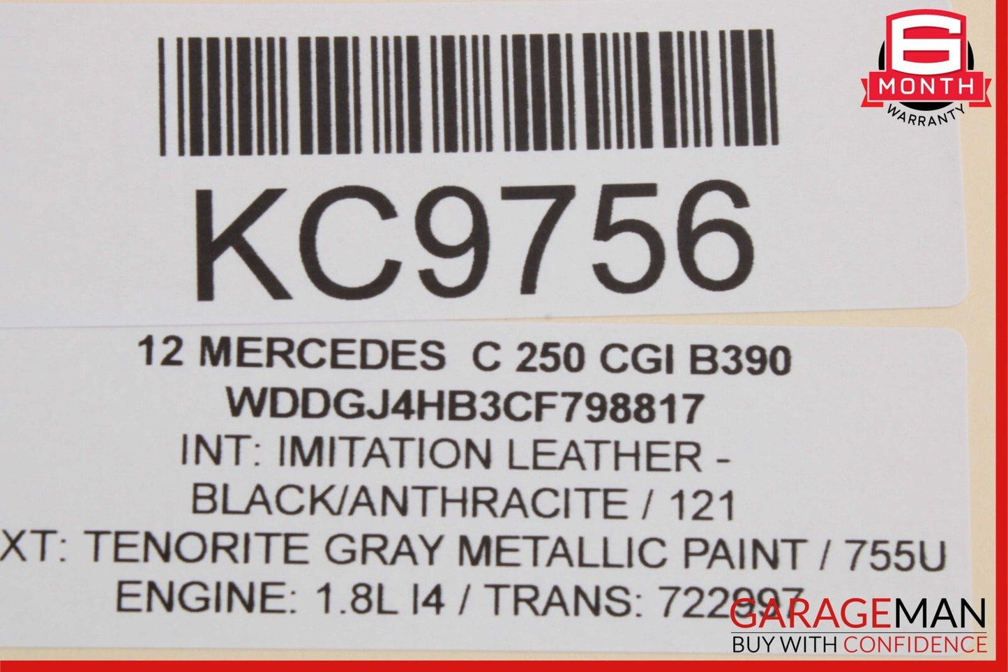 10-17 Mercedes W204 C250 Coupe Front Right Top Upper Seat Cushion Anthracite OEM
