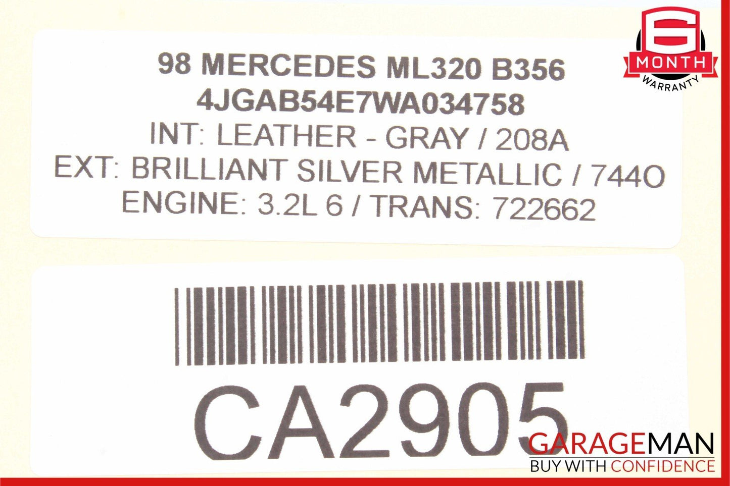 98-05 Mercedes W163 ML320 Front Right Side Door Window Regulator Motor Unit