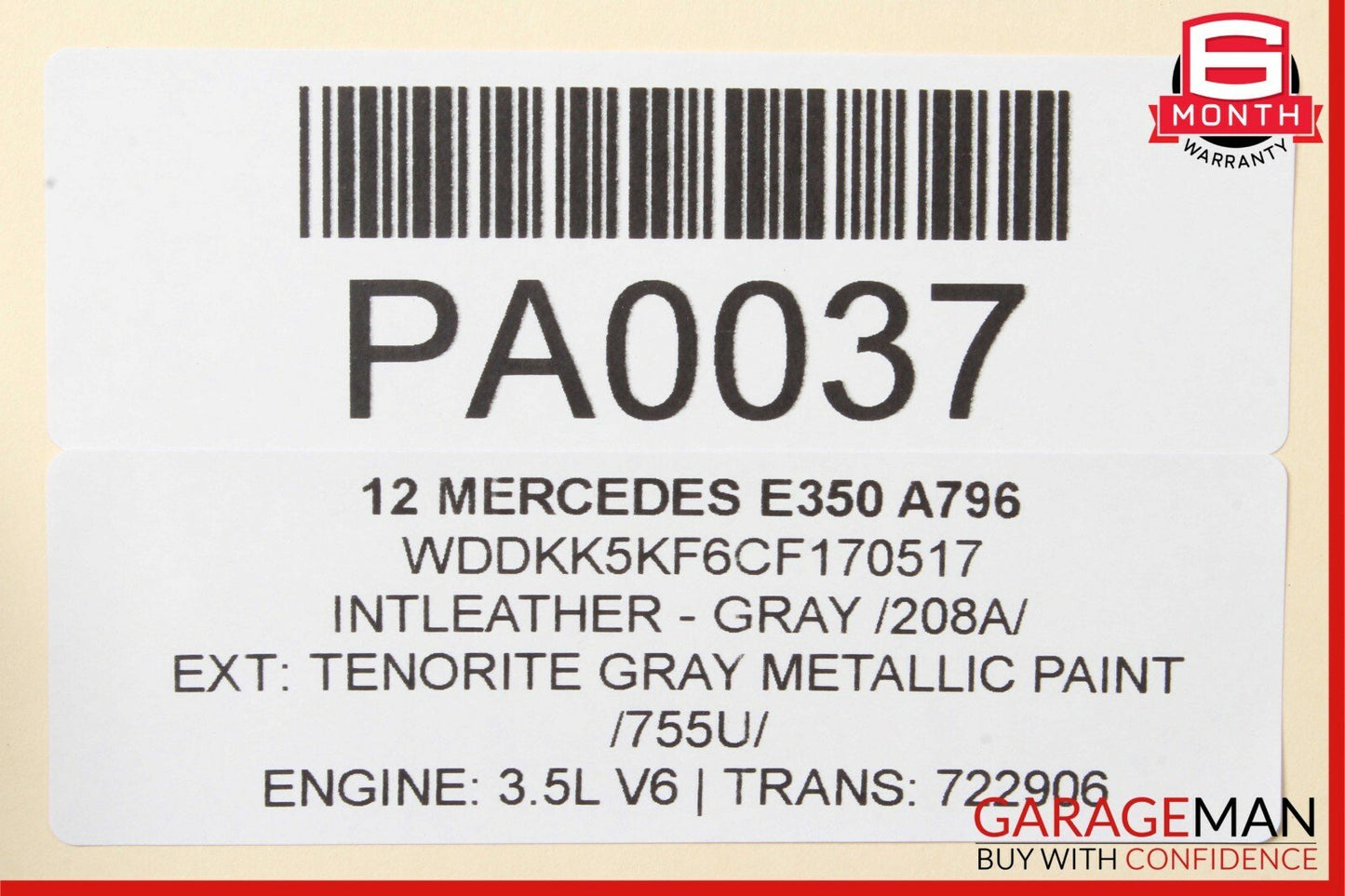 11-17 Mercedes W207 E350 Convertible Rear Lower Bottom Bench Seat Cushion Gray