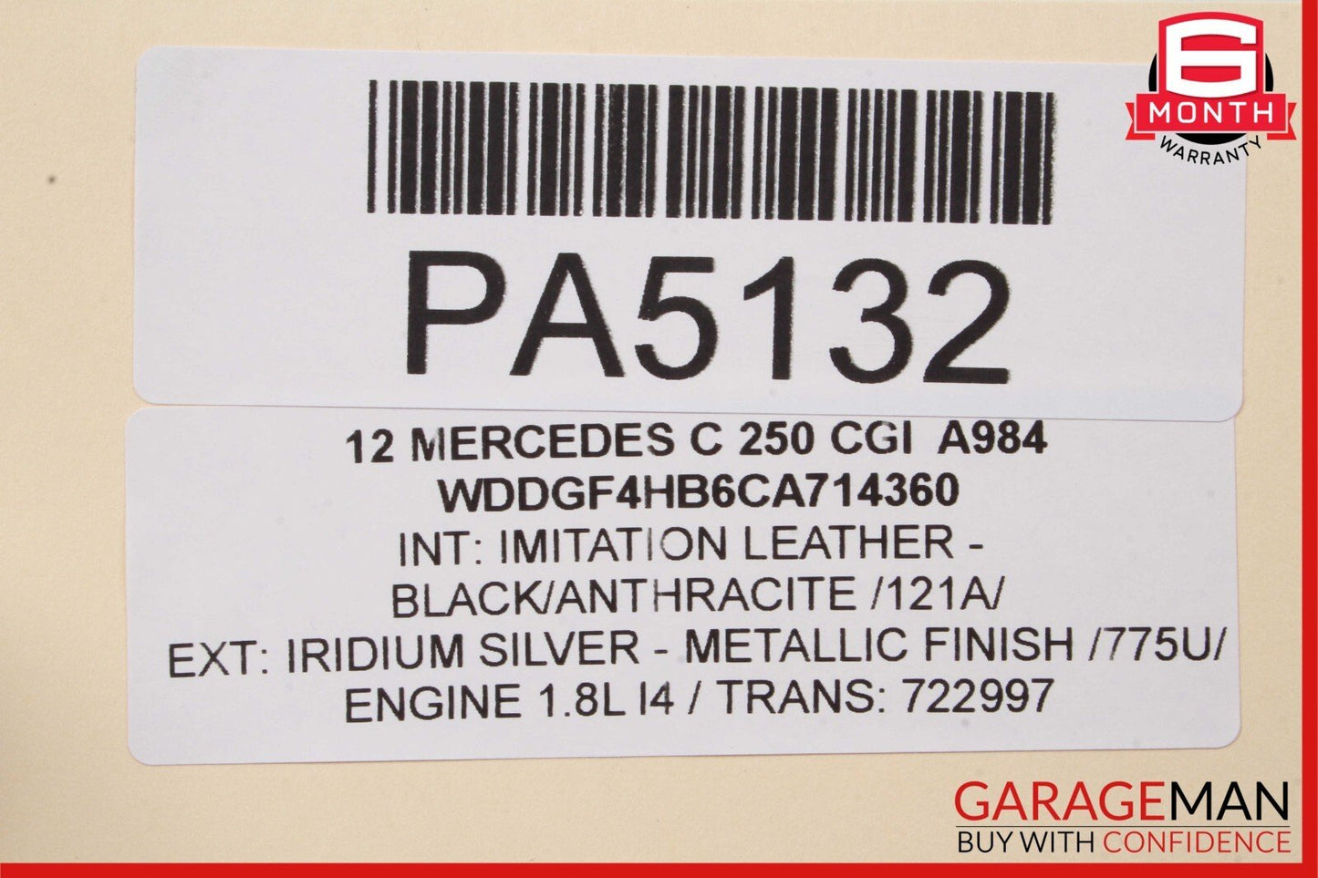 08-14 Mercedes W204 C300 C250 Sedan Front Right Upper Seat Cushion Anthracite