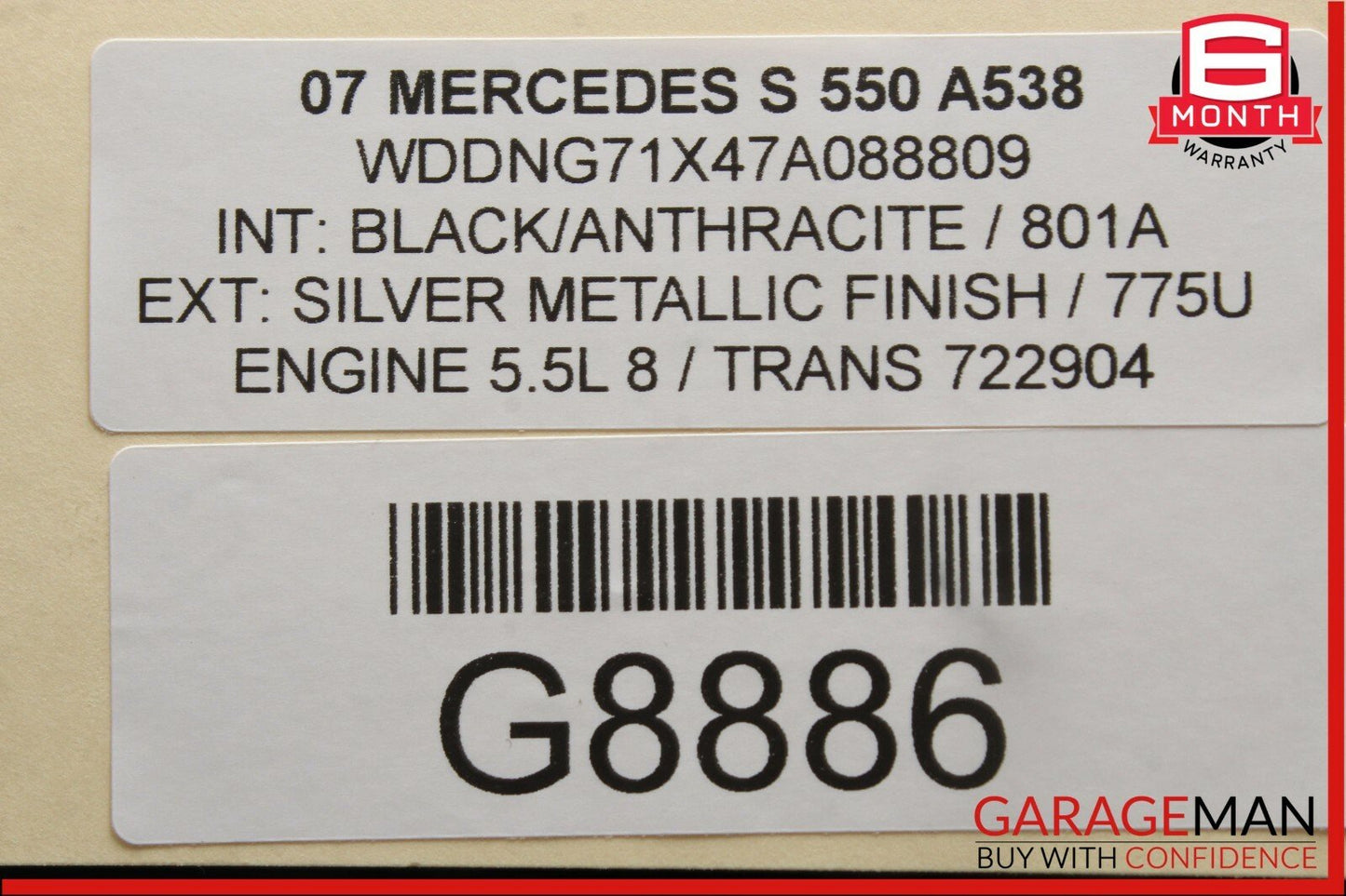 07-09 Mercedes W221 S550 S600 Interior Top Upper Rear View Mirror Gray