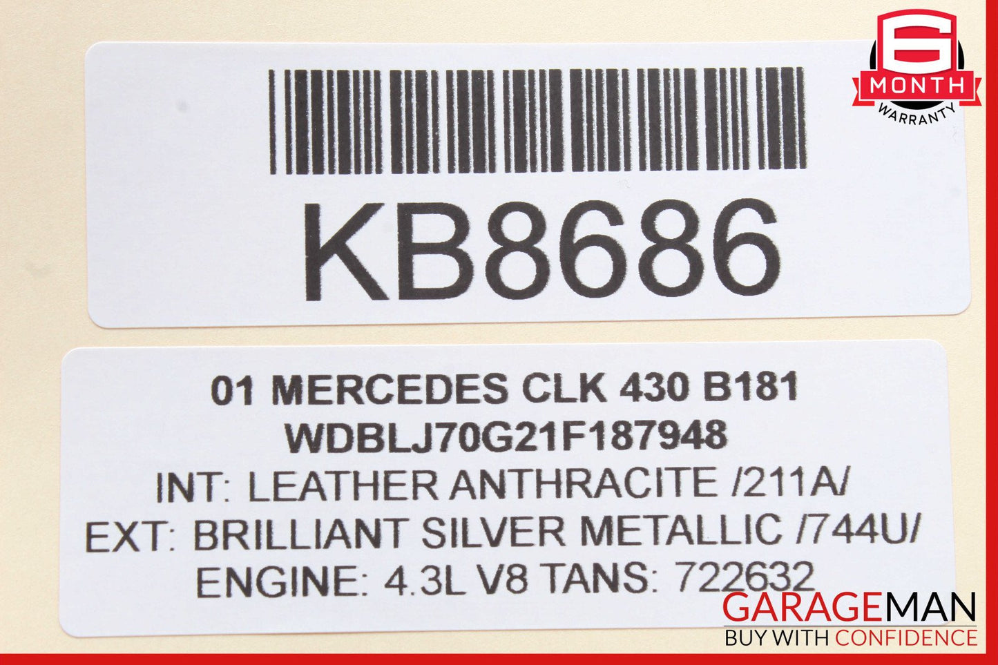 97-03 Mercedes W208 CLK430 CLK320 CLK55 Inner Tail Light Lamp Rear Left Side OEM