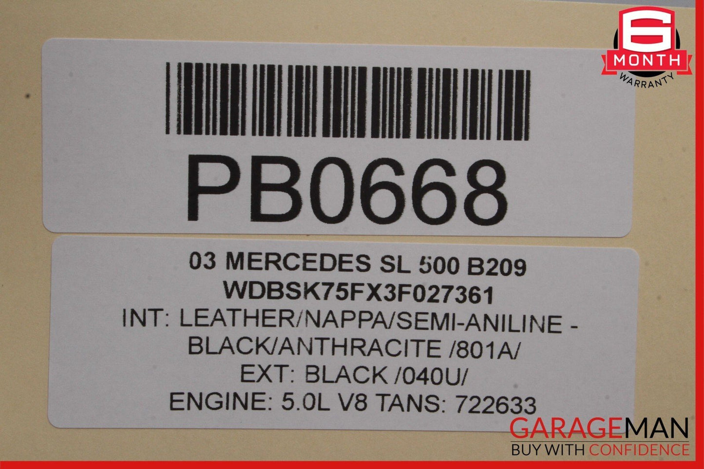 03-11 Mercedes R230 SL500 SL600 Rear Back Windshield Window Glass Black Tinted