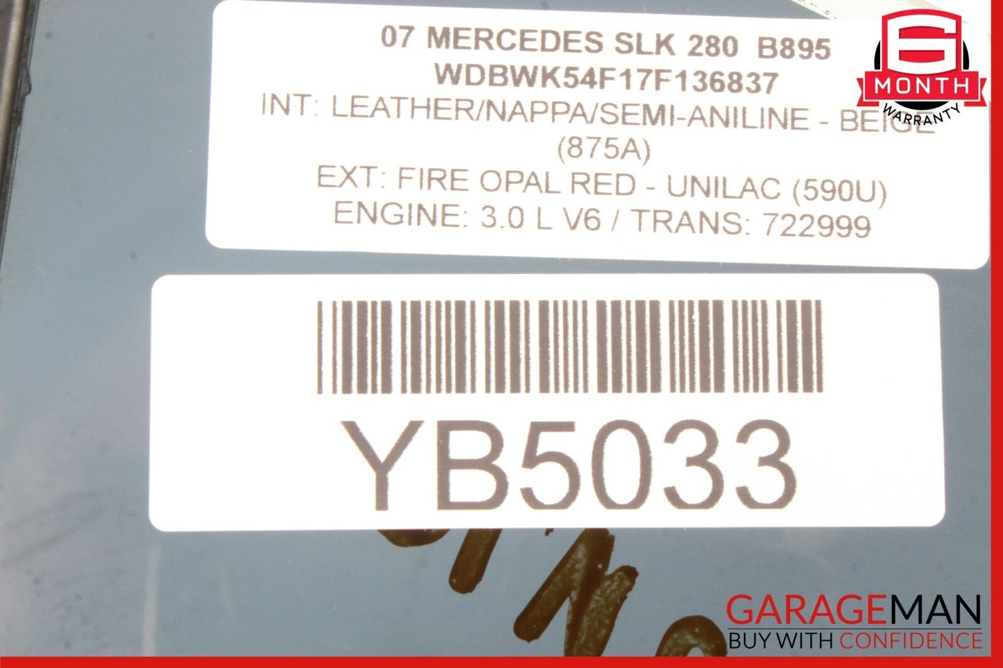 05-11 Mercedes R171 SLK280 Rear Left Side Door Quarter Window Glass OEM