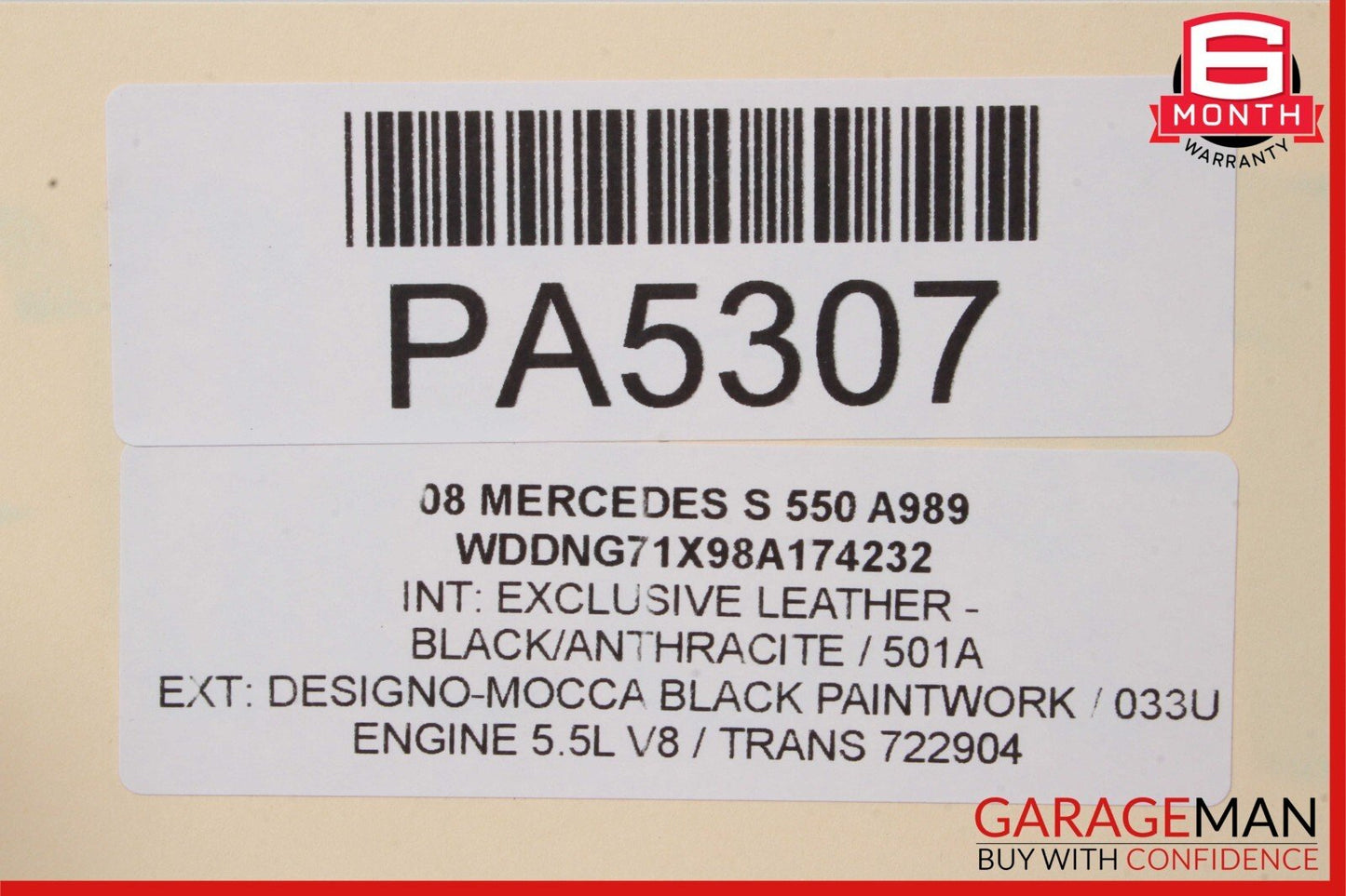 07-09 Mercedes W221 S550 Rear Right Passenger Side Top Upper Seat Cushion Cover