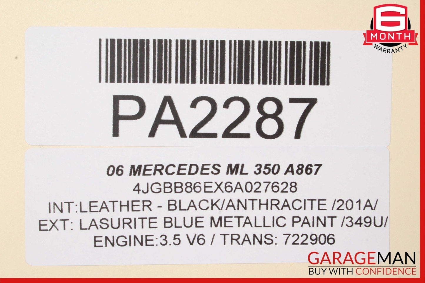 06-08 Mercedes W164 ML350 ML550 Front Right Side Top Upper Seat Cushion Black