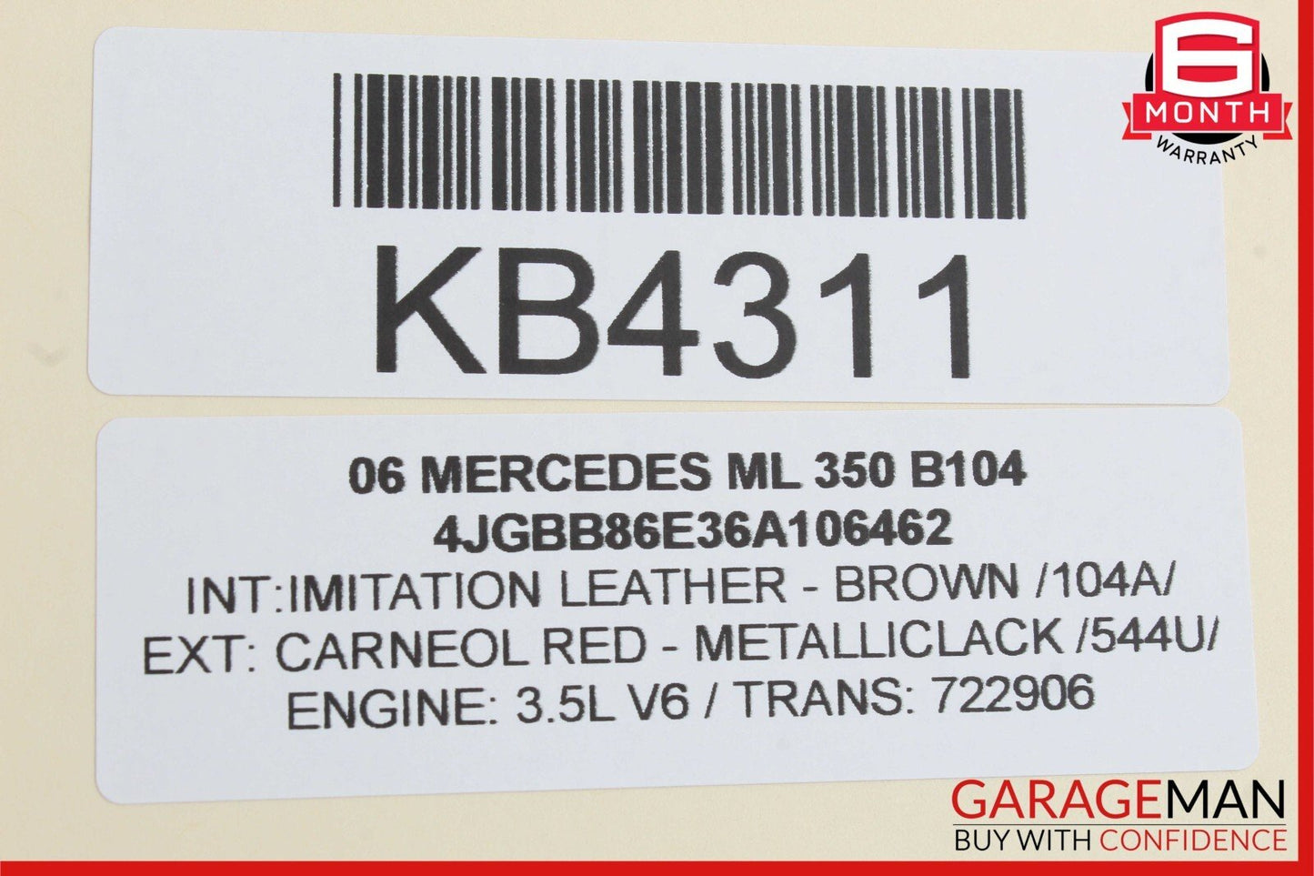 06-10 Mercedes W164 ML350 Front Right Side Top Upper Seat Cushion Cover OEM