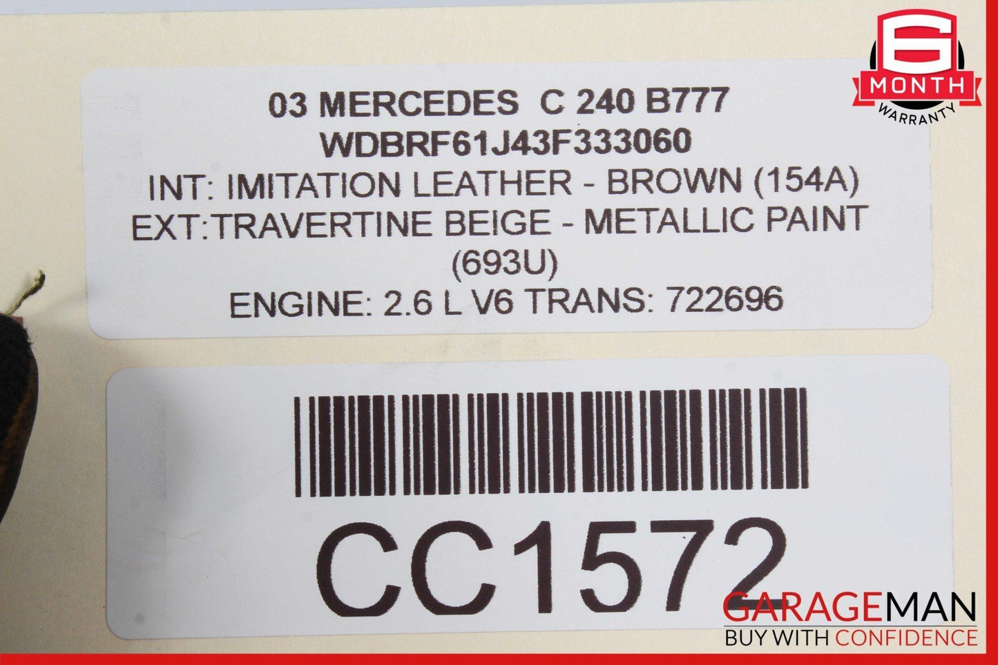 01-04 Mercedes W203 C240 C320 Front Right / Left Top Upper Seat Cushion Brown