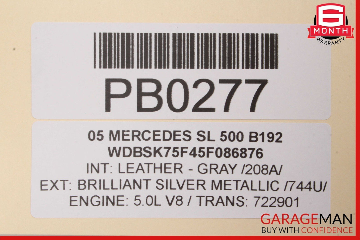 03-06 Mercedes R230 SL500 Front Right Side Top Upper Seat Cushion Cover Gray