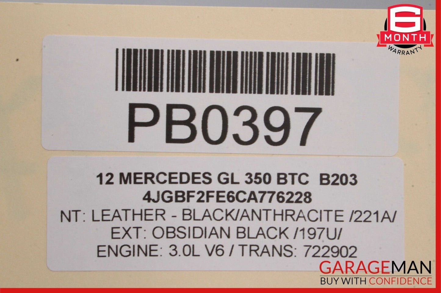 07-12 Mercedes X164 GL450 Front Left Side Top Upper Seat Cushion Anthracite
