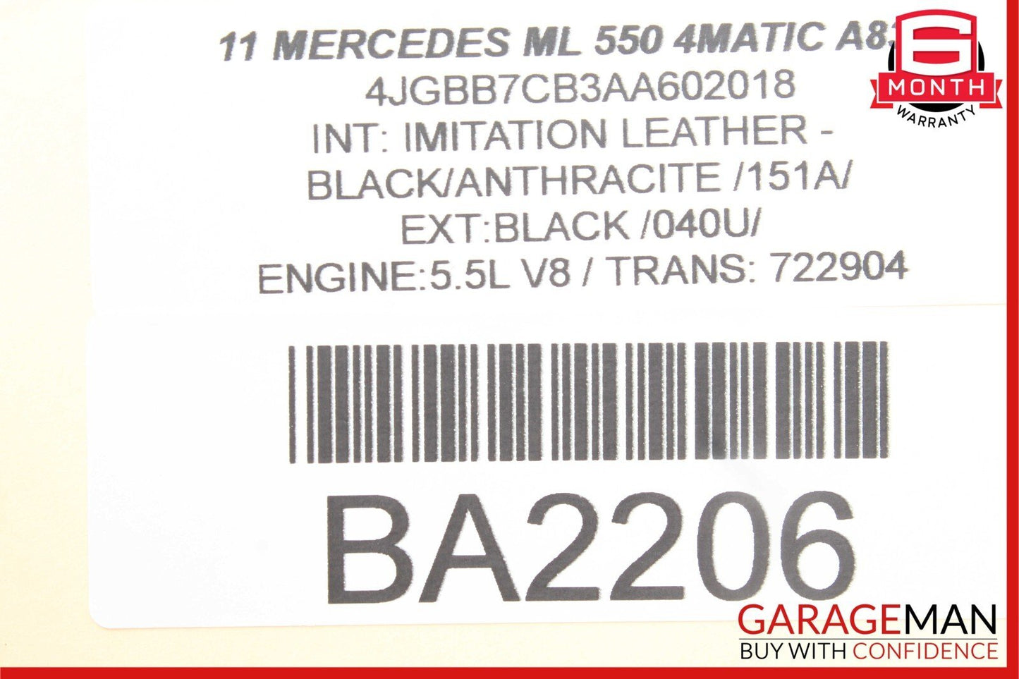 09-13 Mercedes W164 ML350 R350 Front Right Side Bottom Lower Seat Cushion Black