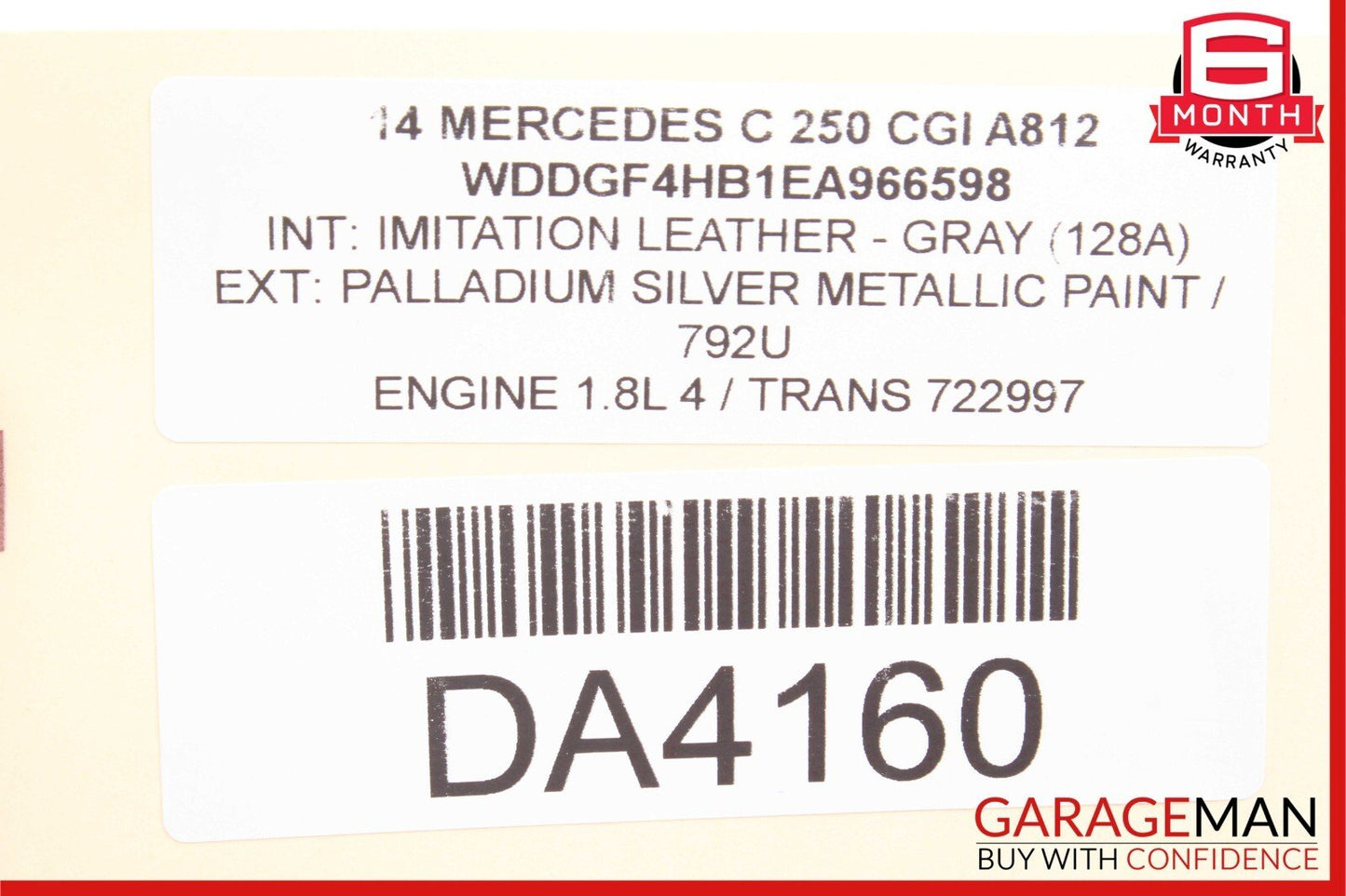 08-14 Mercedes W204 C300 C250 Front Right Side Top Upper Seat Cushion Gray OEM