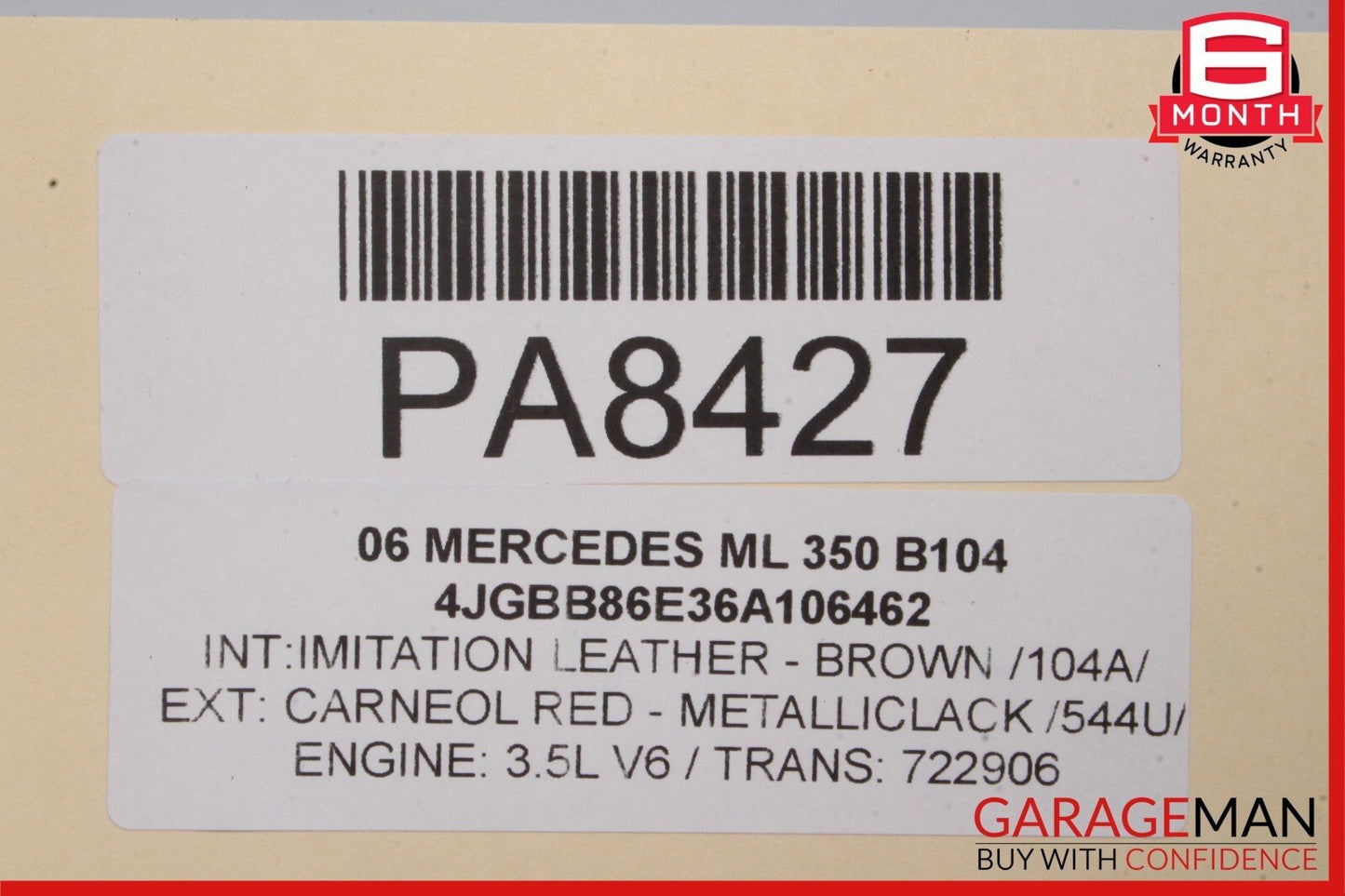 06-11 Mercedes W164 ML350 ML500 Front Hood Bonnet Cover Lid Panel Carneol Red