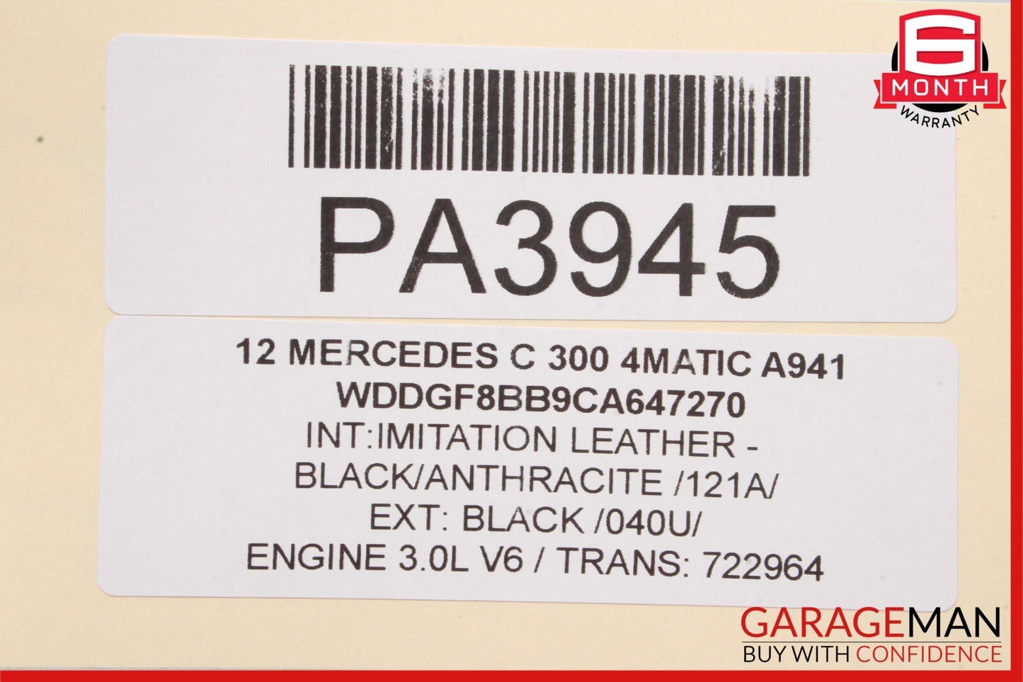 08-14 Mercedes W204 C300 Front Right Top Upper Seat Cushion Black OEM