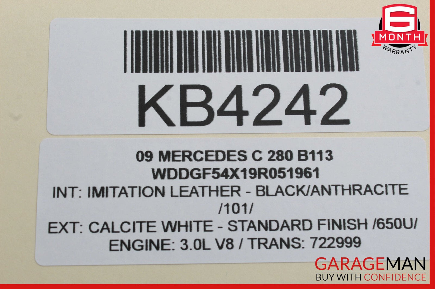 08-09 Mercedes W204 C300 Front Left Side Mirror Door Rear View White OEM