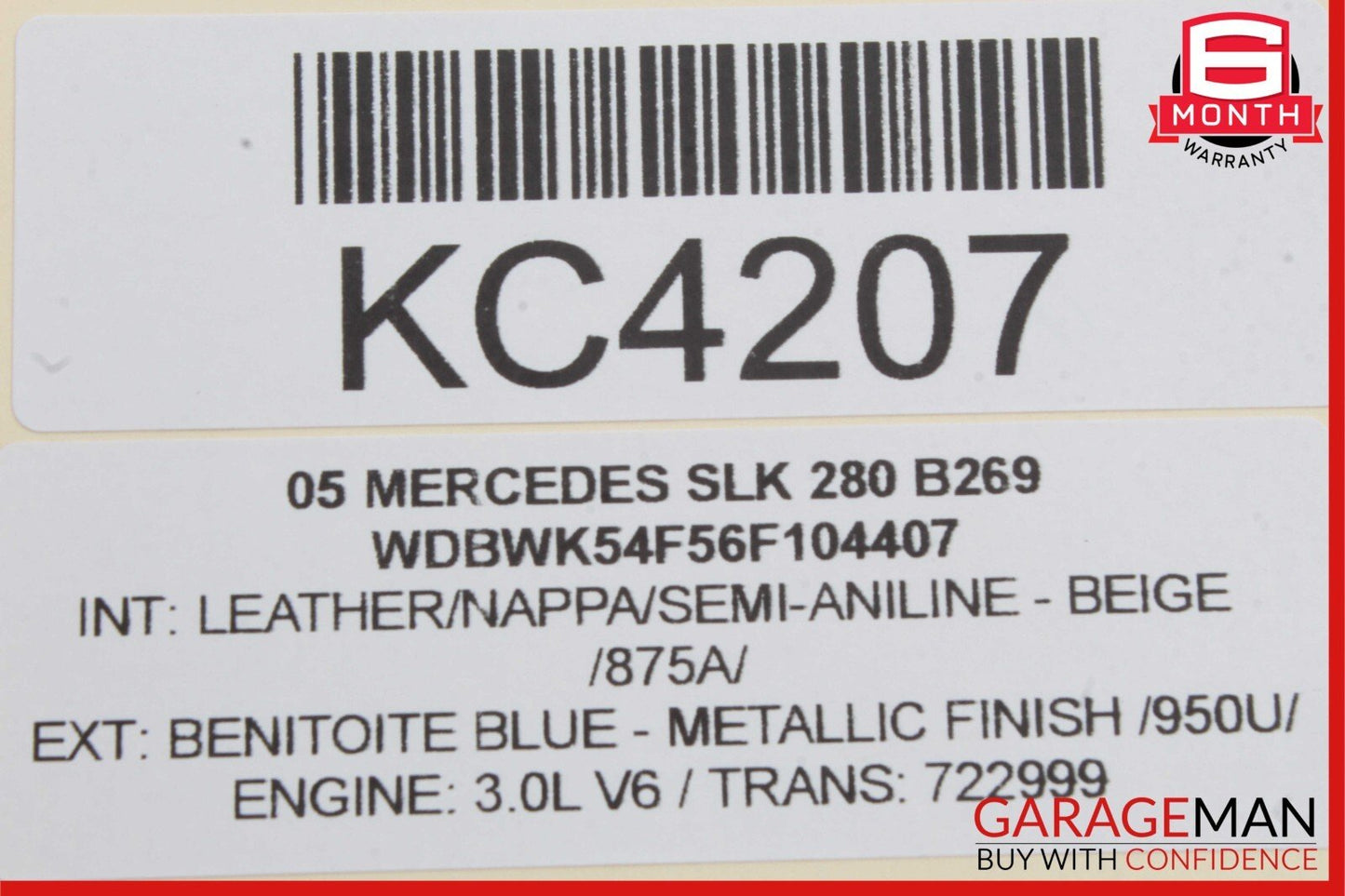 05-11 Mercedes R171 SLK280 Front Left / Right Side Seat Headrest Head Rest Beige