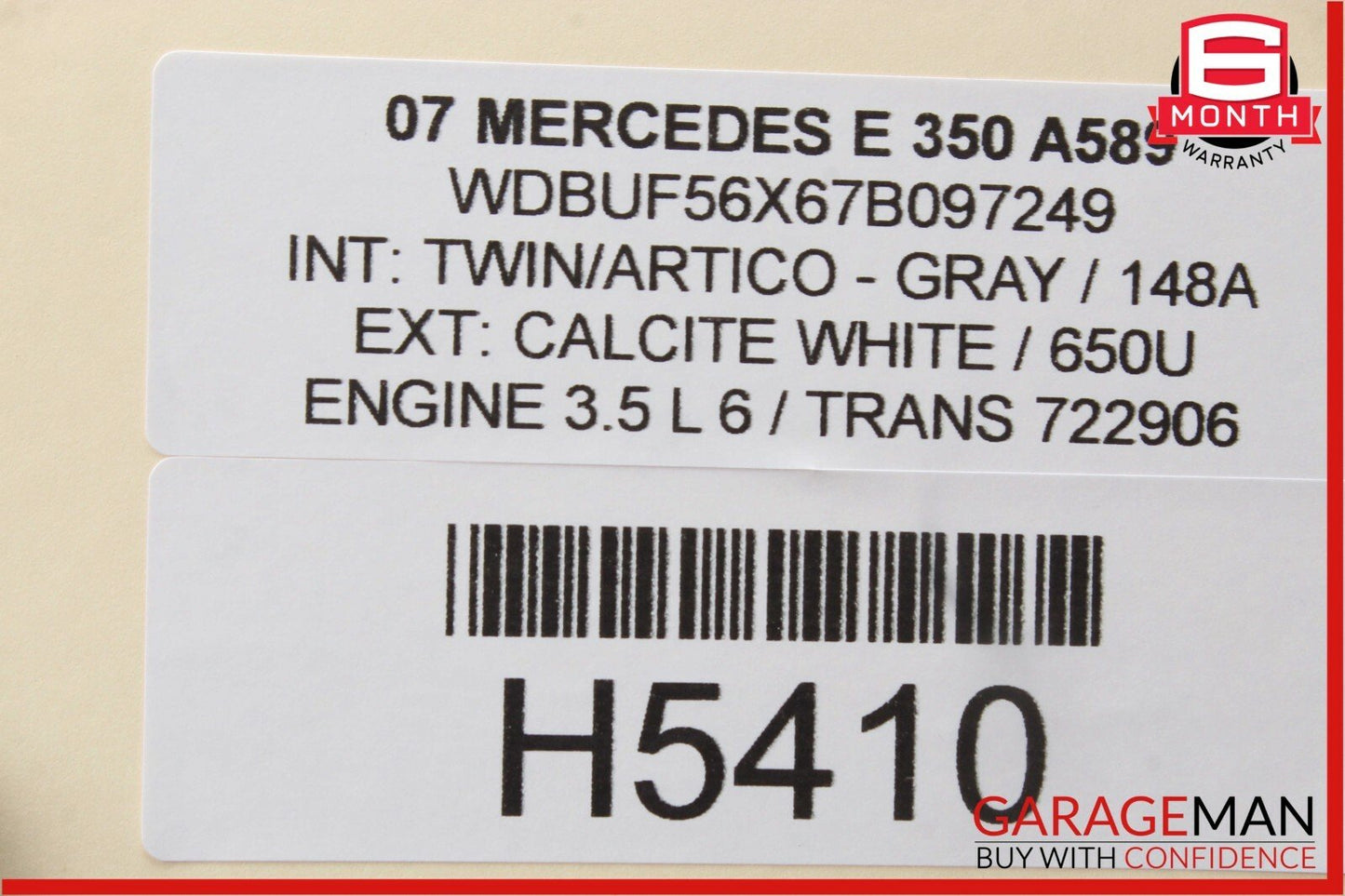 07-09 Mercedes W211 E350 Front Left / Right Top Upper Seat Cushion Cover Gray