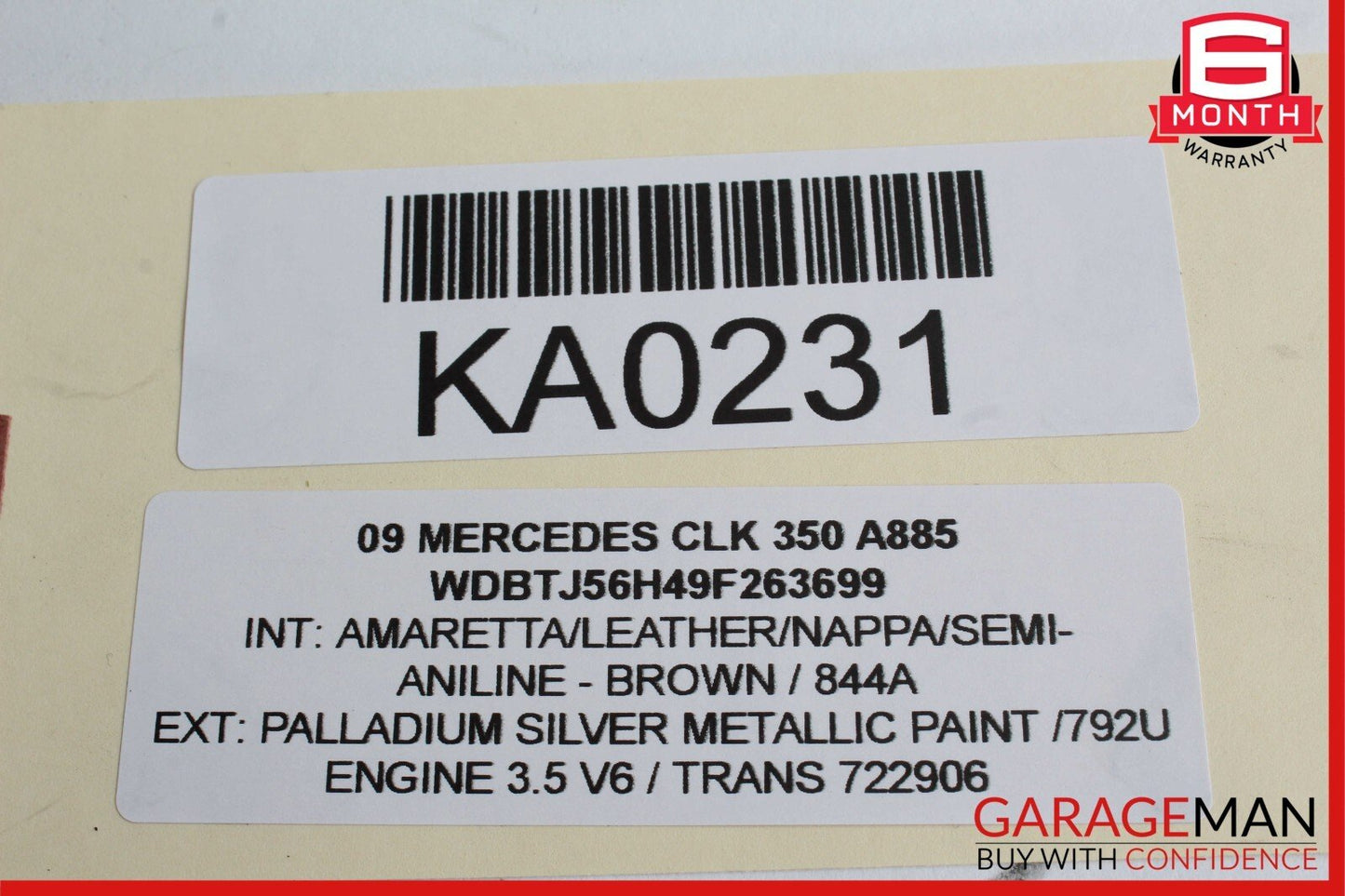 06-09 Mercedes W209 CLK350 Rear Right Passenger Side Interior Door Panel Brown