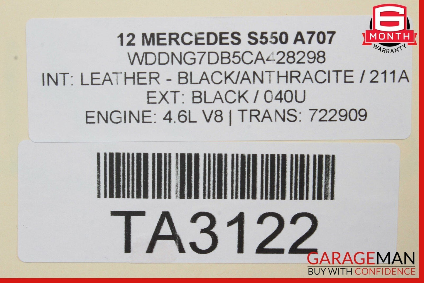 10-13 Mercedes W221 S550 Rear Back Top Upper Seat Cushion Cover Assembly Black