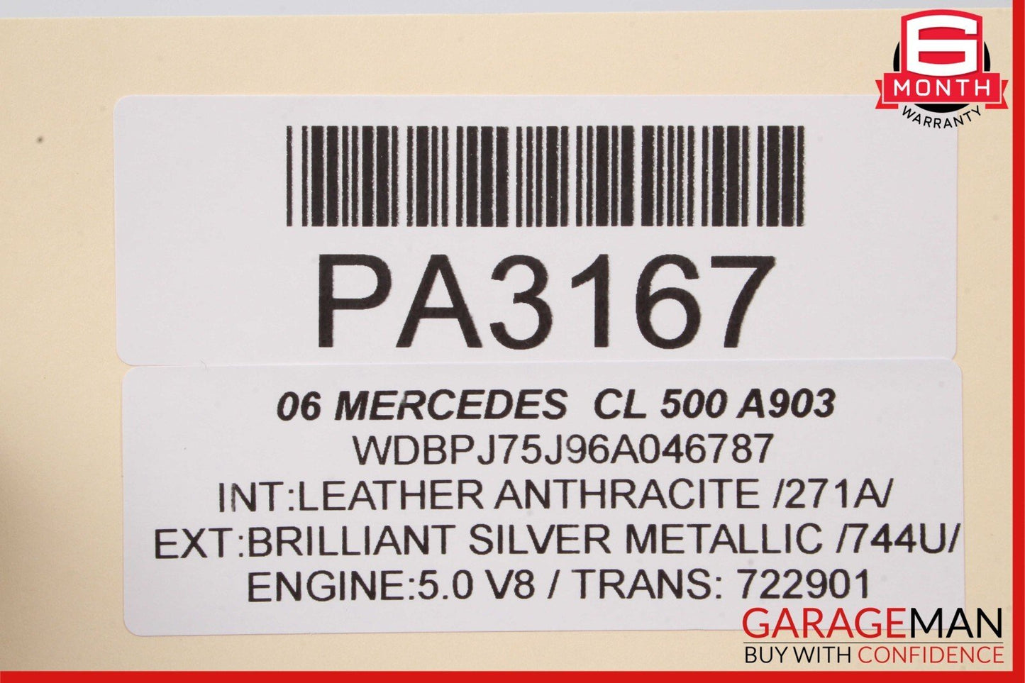 00-06 Mercedes W215 CL500 Front Right Side Top Upper Seat Cushion Gray OEM