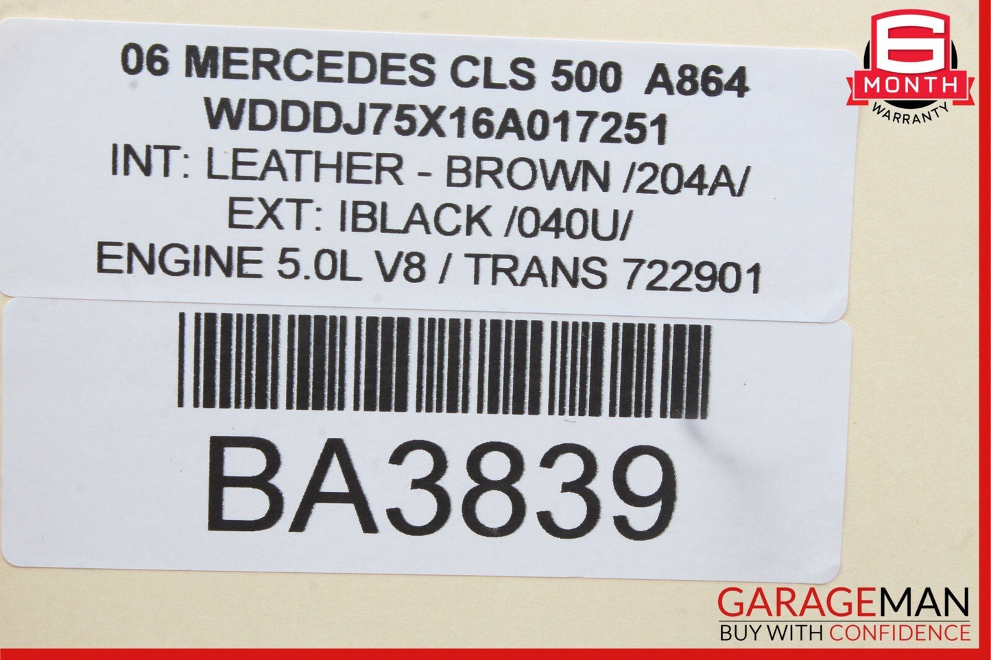 03-11 Mercedes W219 CLS500 E320 Rear Overhead Top Upper Dome Light Lamp OEM