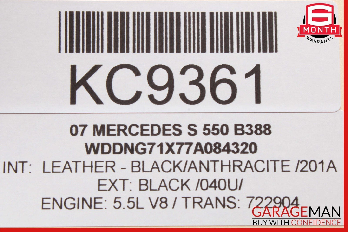 07-09 Mercedes W221 S550 Top Upper Rear View Inside Dim Mirror Gray OEM