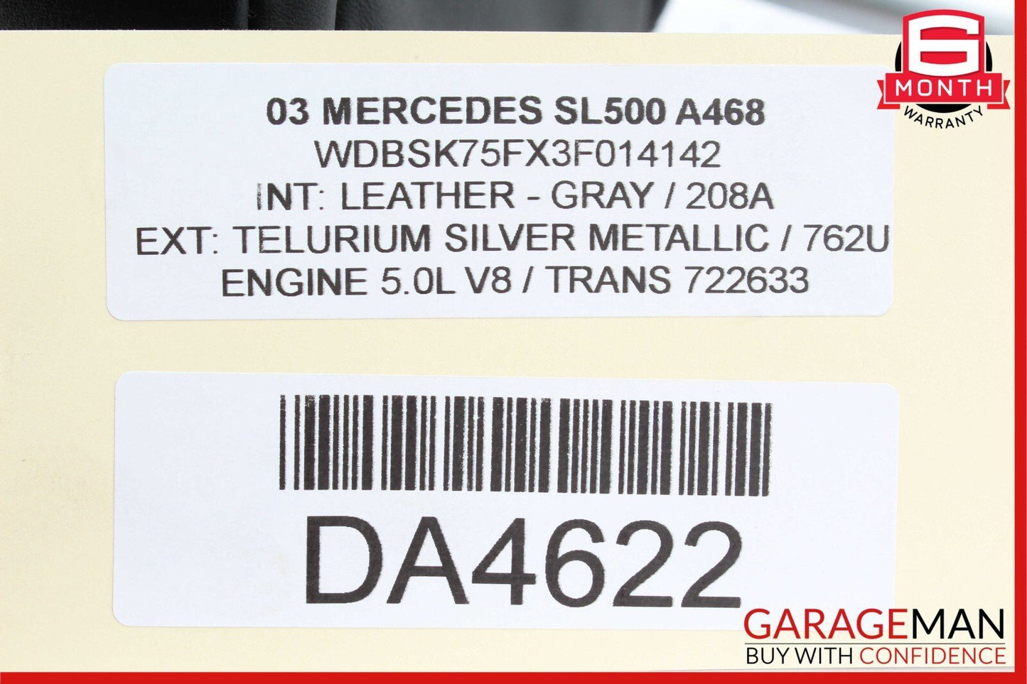 03-08 Mercedes R230 SL500 SL550 Front Right or Left Seat Headrest Head Rest Gray