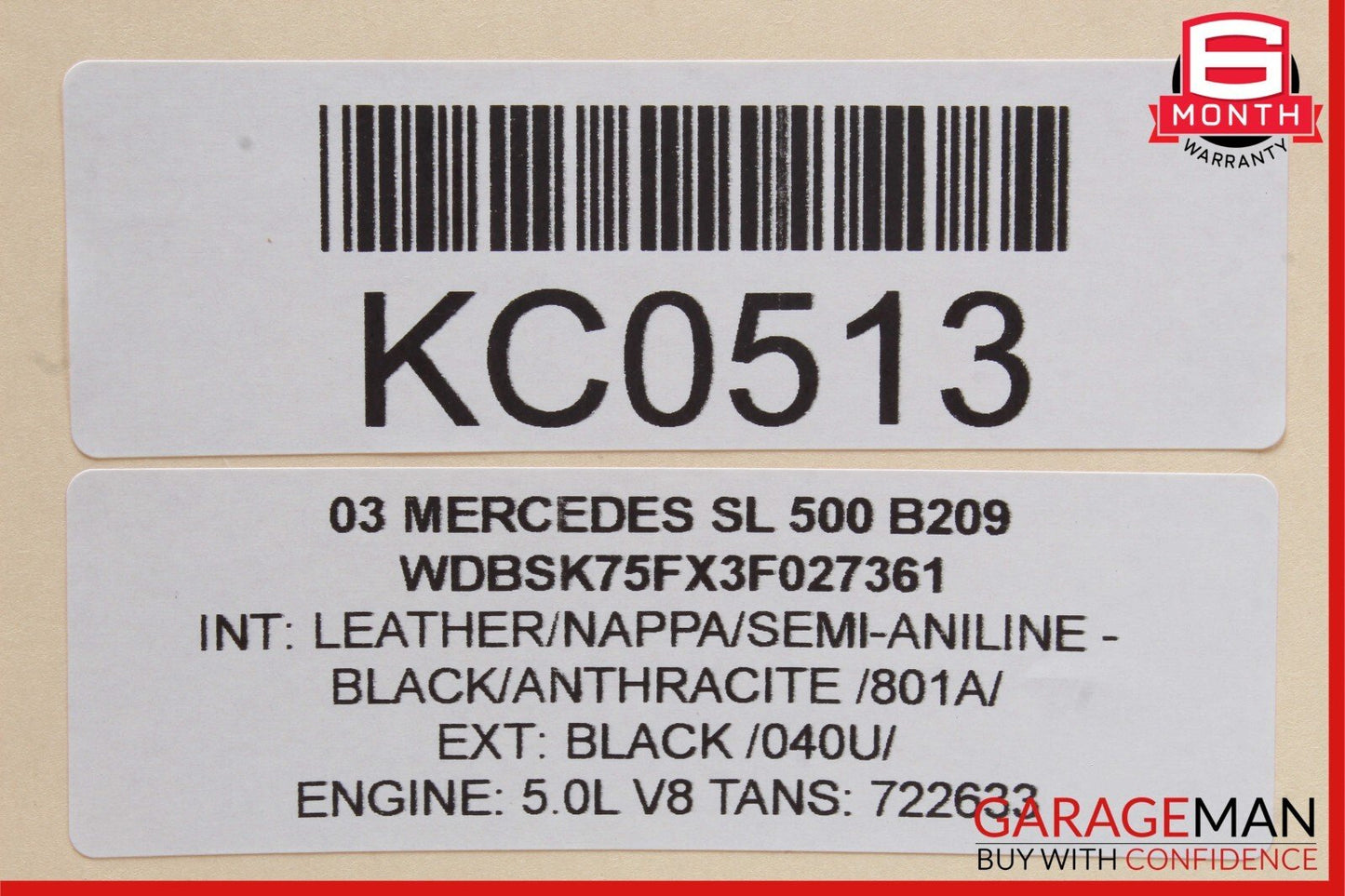 03-08 Mercedes R230 SL500 Door Control Module Right Side 2308203626 OEM