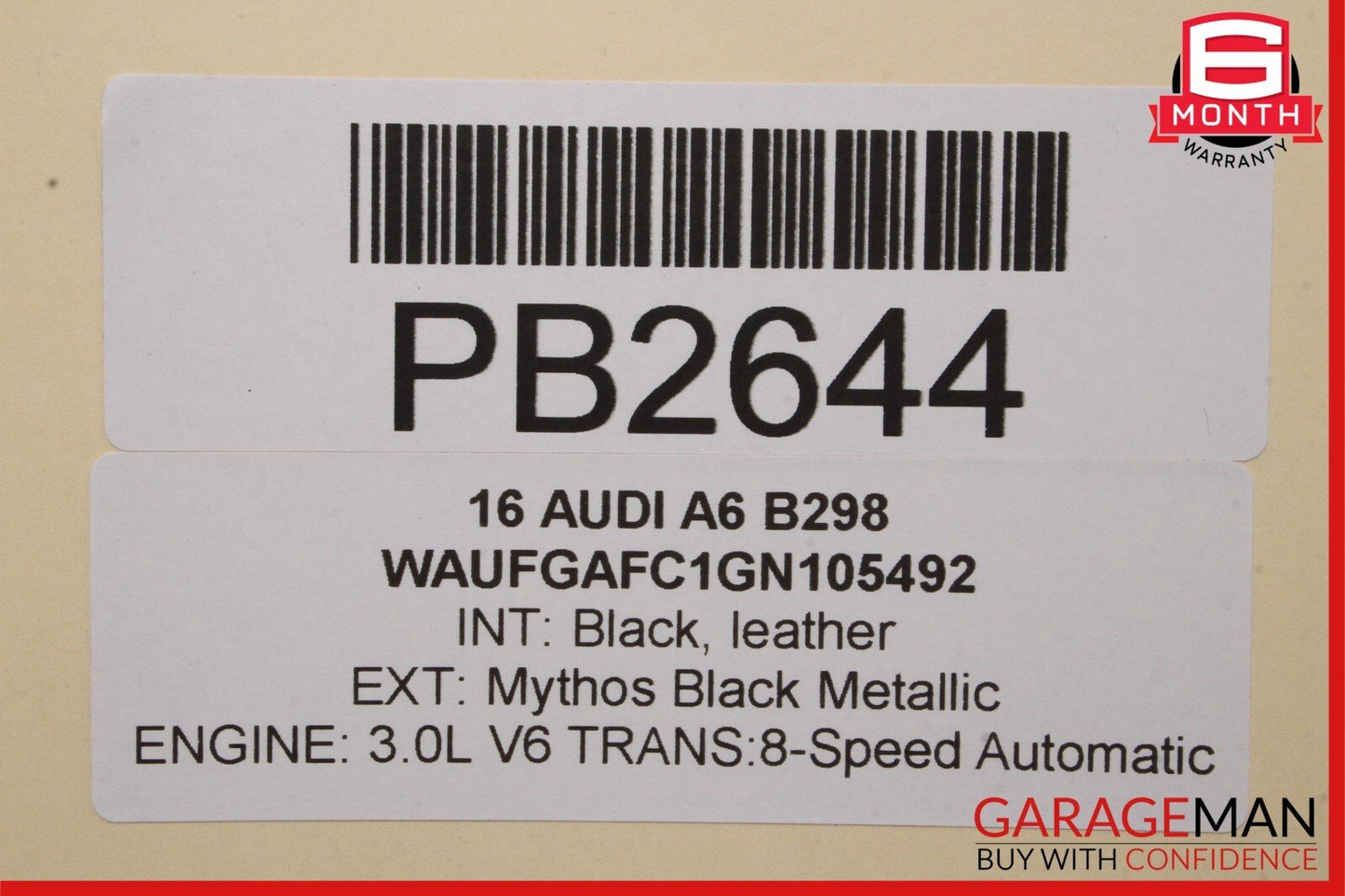 12-18 Audi A6 Rear Trunk Lid Deck Shell Panel Black OEM