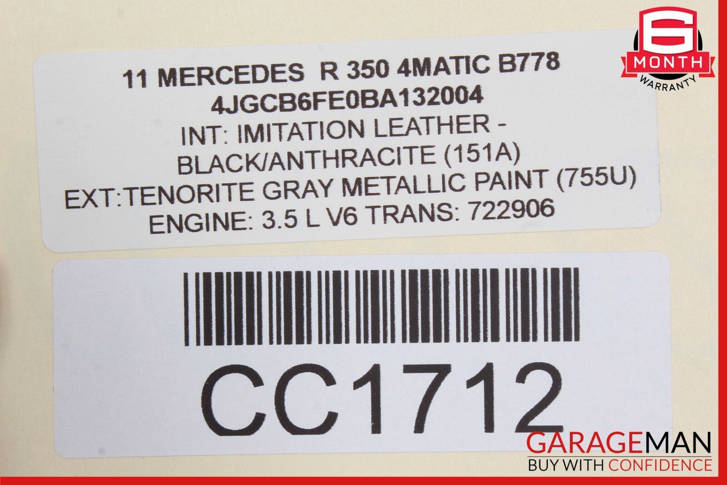 09-13 Mercedes ML500 ML350 R350 Front Left Side Upper Seat Cushion Cover Black