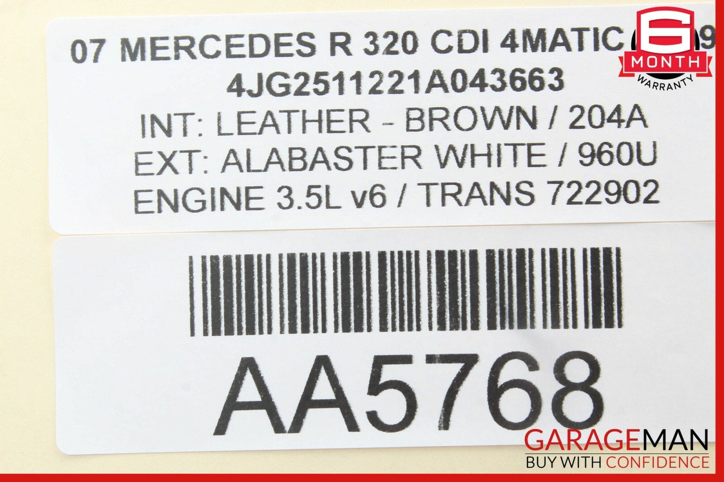 06-13 Mercedes W251 R320 GL320 Front Right Side Exterior Door Handle White