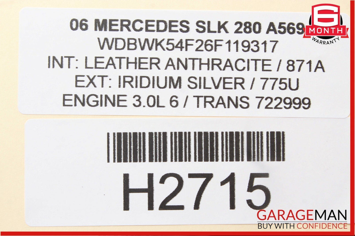 05-11 Mercedes R171 SLK280 Rear Driveshaft Drive Shaft Propeller OEM