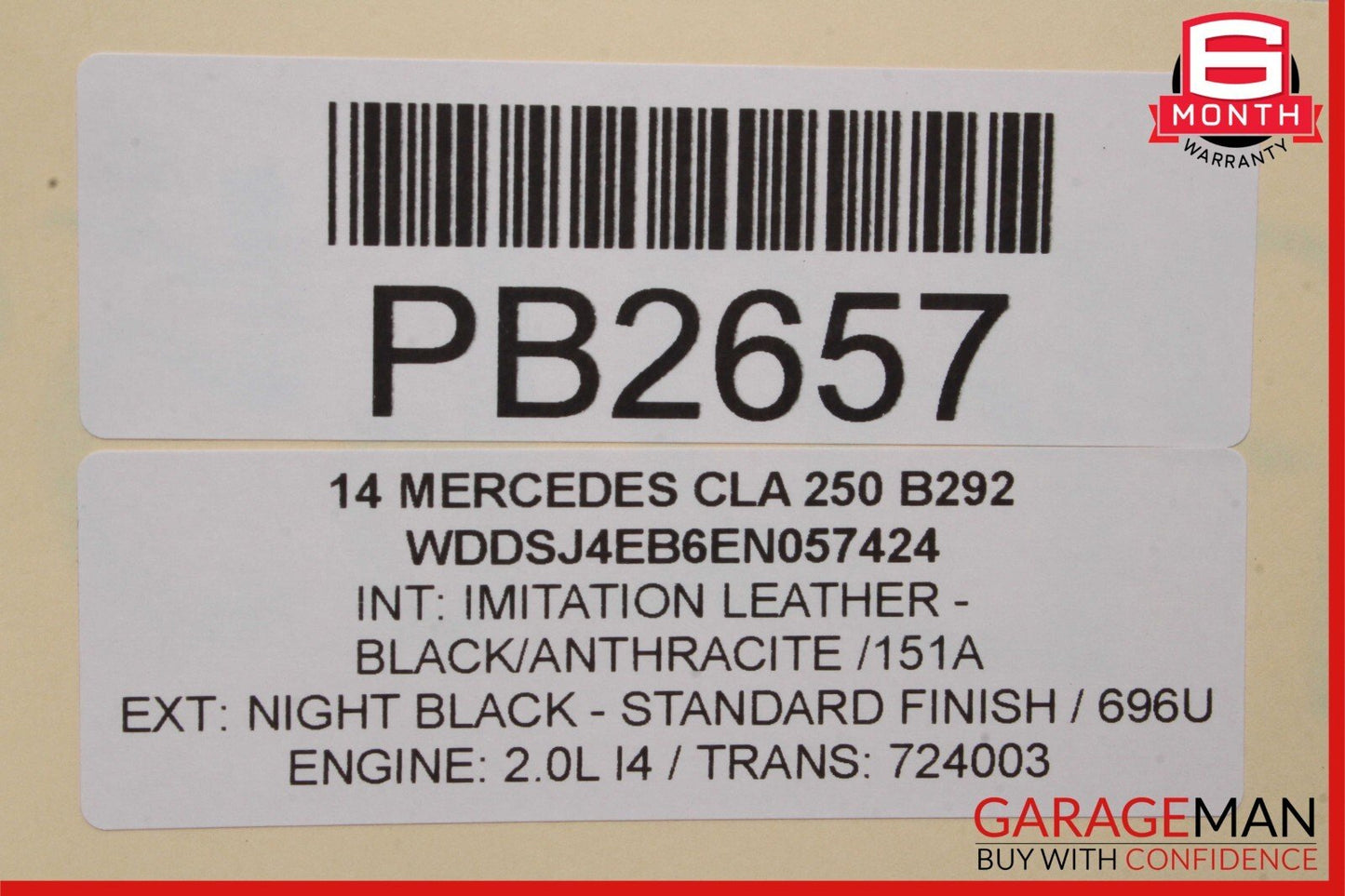 14-18 Mercedes W117 CLA250 Front Right Lower Bottom Seat Cushion Cover Black
