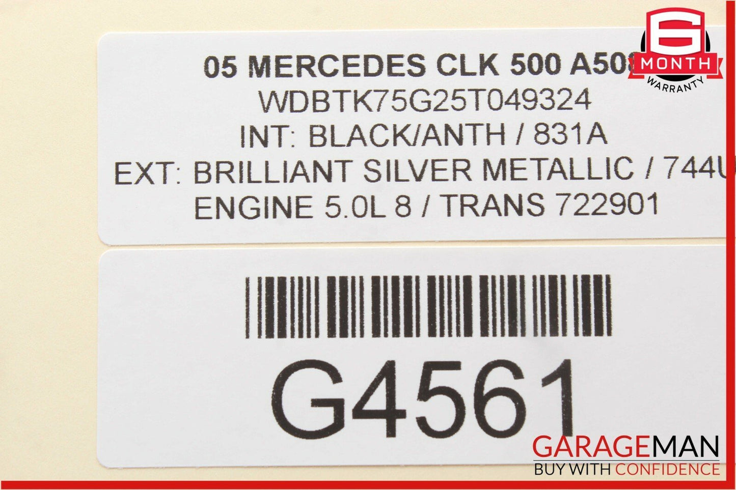 01-09 Mercedes W209 CLK500 C230 C320 Interior Top Upper Rear View Mirror Grey