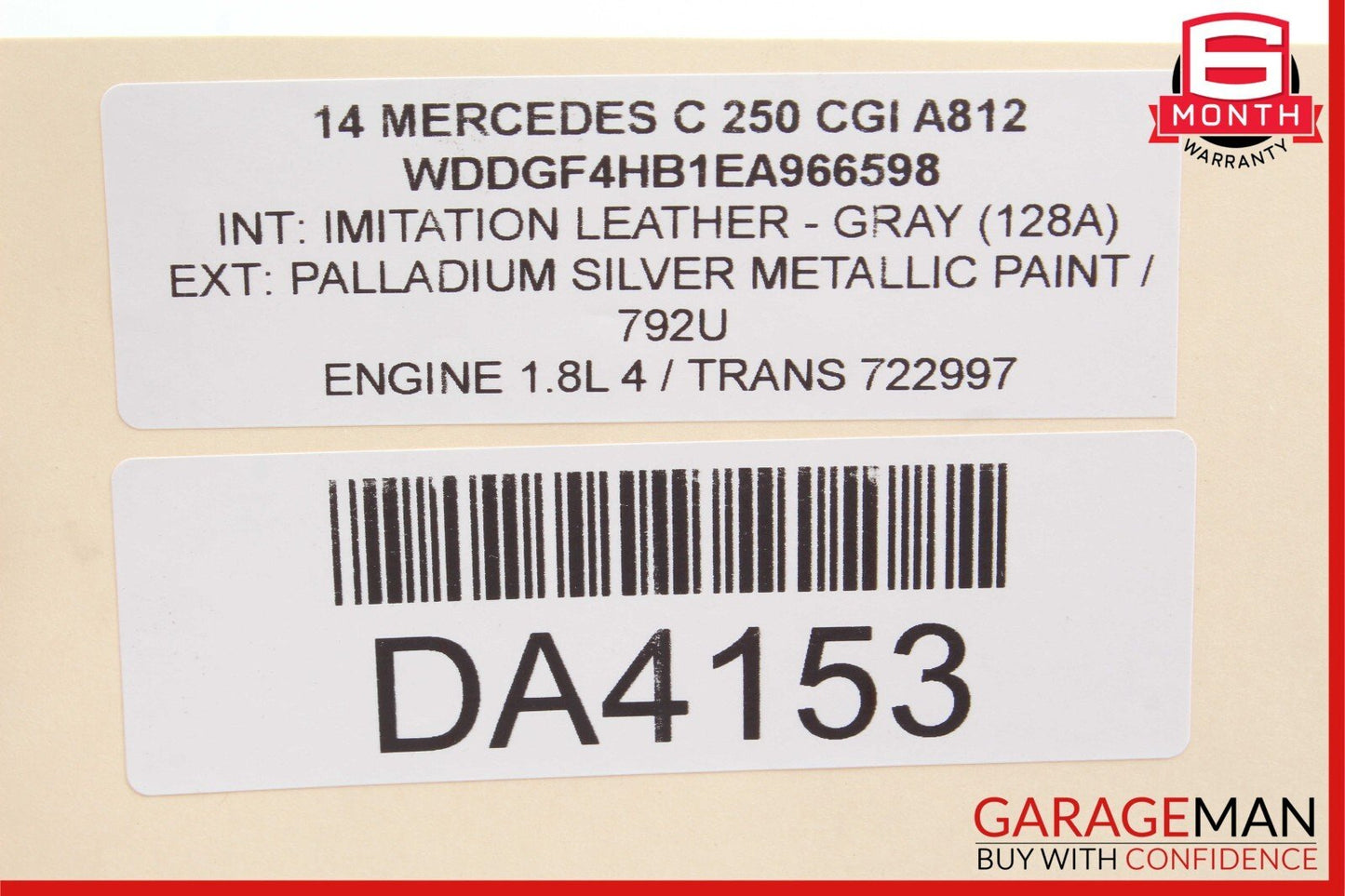 08-11 Mercedes W204 C250 C300 CGI Front Right Top Upper Seat Cushion Grey OEM