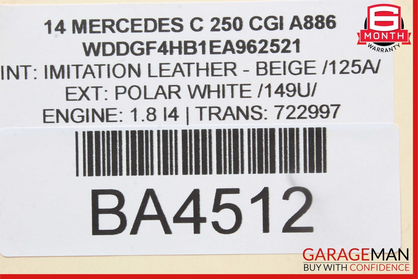 12-14 Mercedes W204 C250 Front Left Side Mirror Rear View Door Polar White