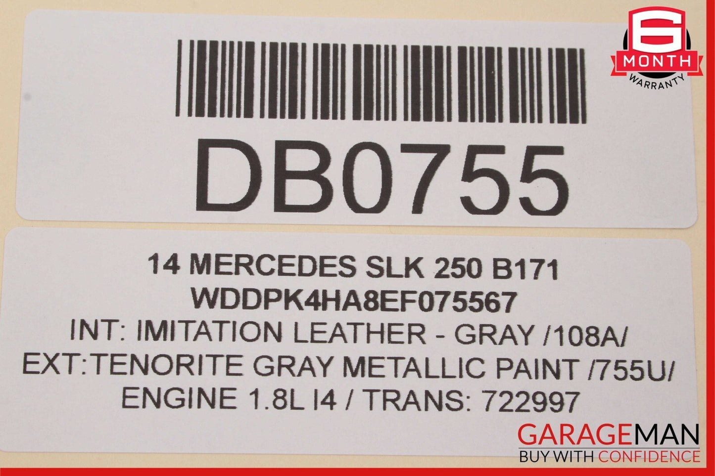 12-16 Mercedes R172 SLK250 Front Right Lower Bottom Seat Cushion Cover Gray OEM