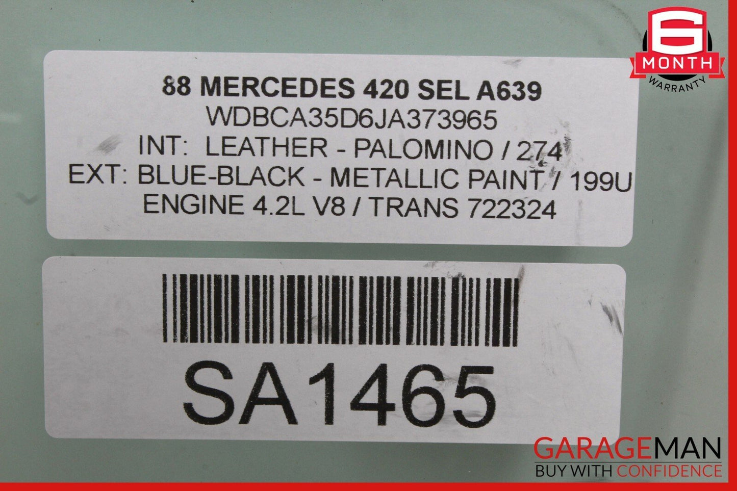 86-91 Mercedes W126 420SEL Rear Left Driver Side Door Window Auto Glass OEM