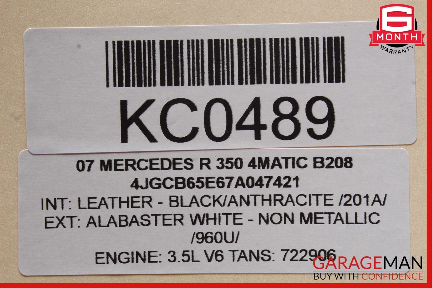 06-11 Mercedes W251 R350 Front Right Side Sunvisor Sun Visor Shade Gray OEM