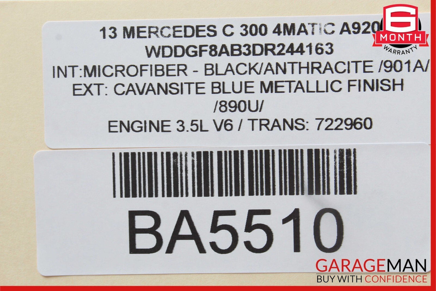 12-14 Mercedes W204 C300 Front Right Side Mirror Door Rear View Glass Blue OEM
