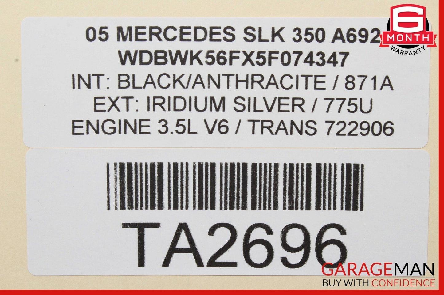 05-11 Mercedes R171 SLK280 Convertible Hard Top Roof Upper Folding Panel Silver