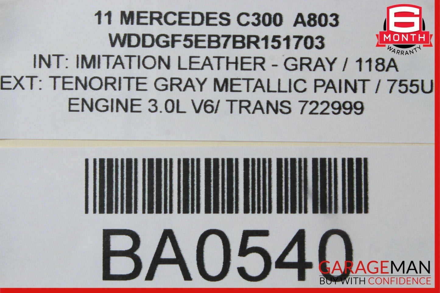 12-14 Mercedes W204 C250 C350 Right Passenger Side Exterior Door Handle Gray