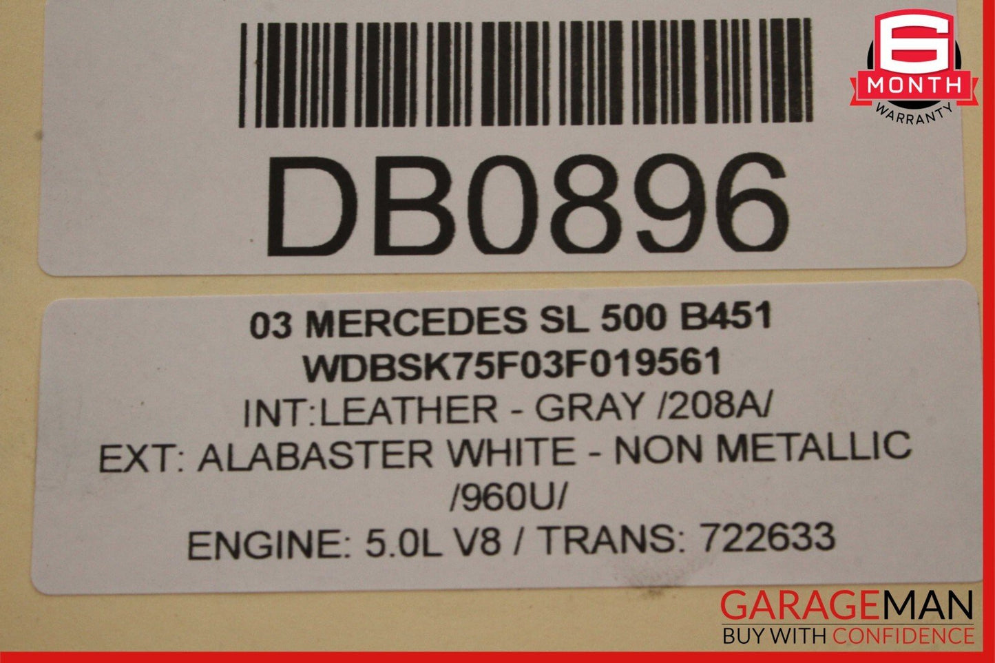 03-08 Mercedes R230 SL500 SL600 Front Hood Lid Bonnet Air Vent Cover Assy White