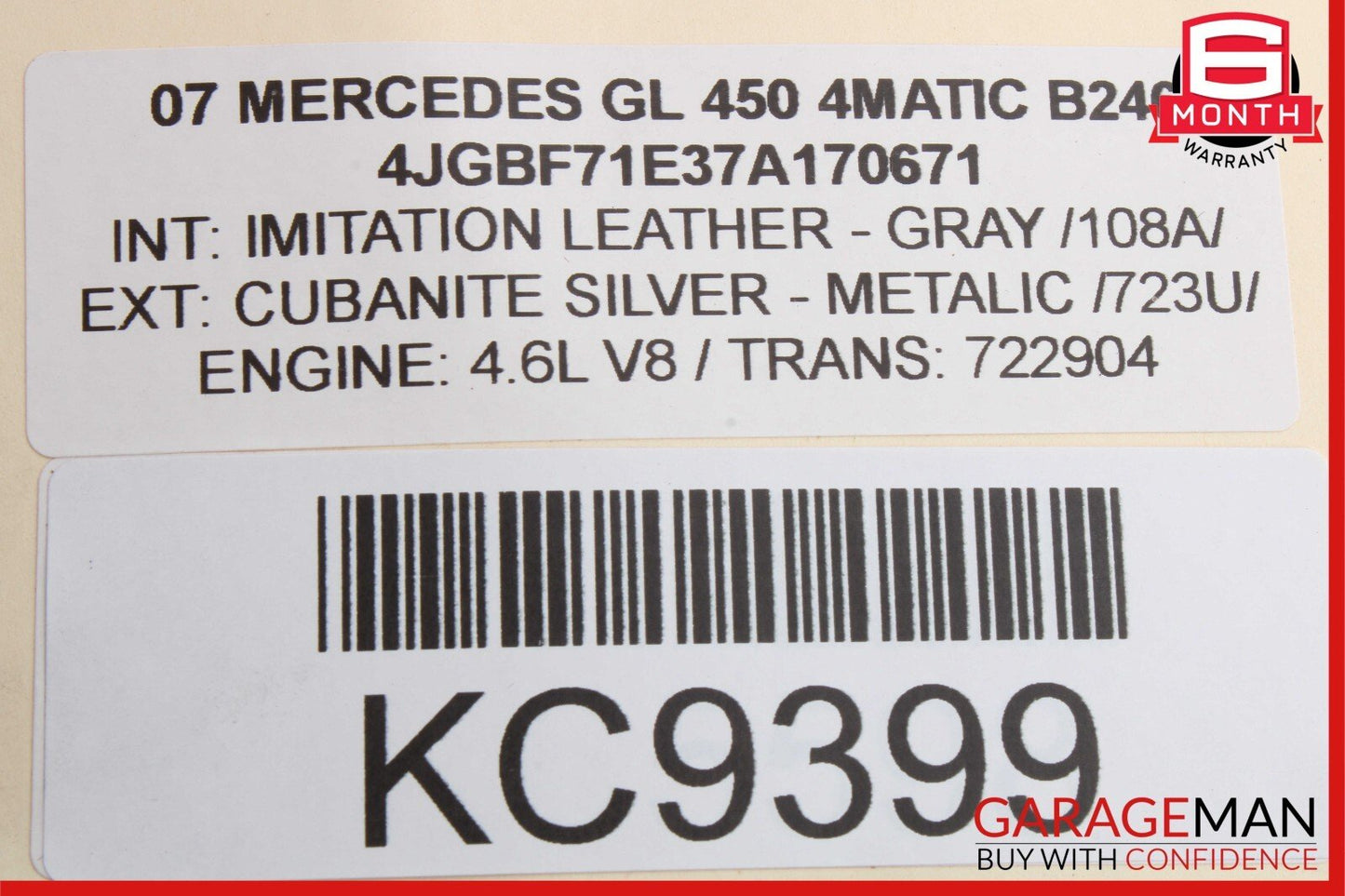 06-12 Mercedes X164 GL450 4MATIC Front Overhead Dome Light Reading Map Lamp Grey