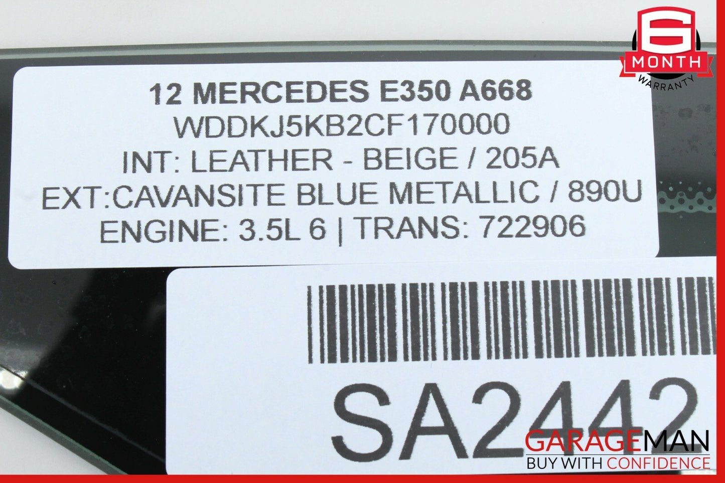 10-13 Mercedes W207 E350 E550 Coupe Rear Right Side Quarter Window Glass OEM