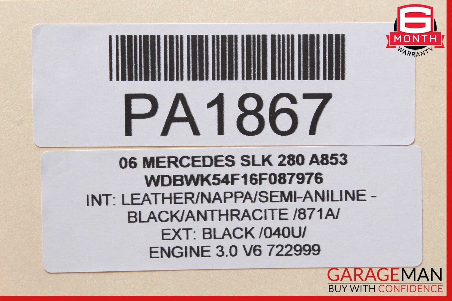 05-11 Mercedes R171 SLK280 SLK350 Front Right Sun Visor Sunvisor Shade Cover