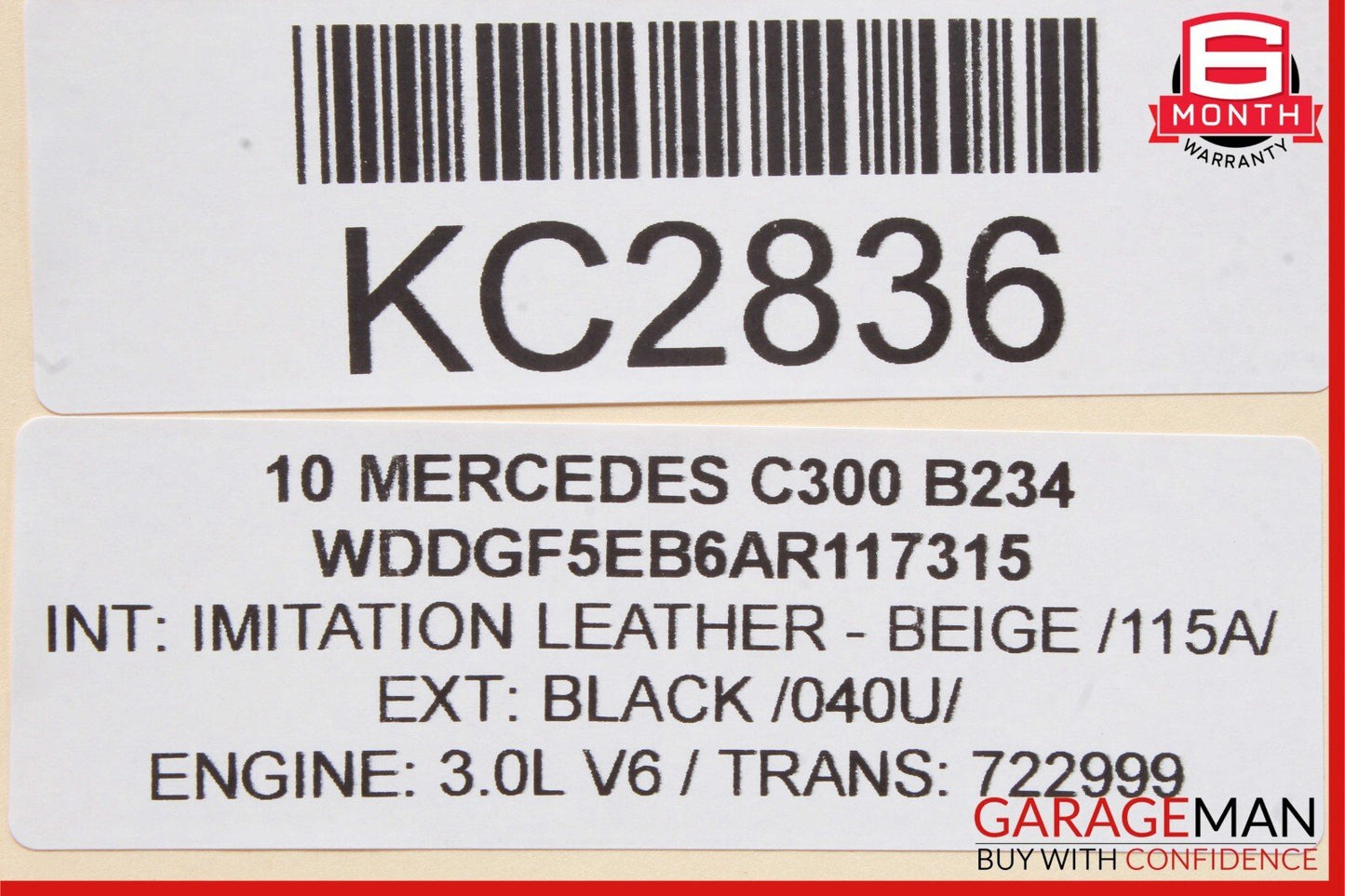 08-11 Mercedes W204 C300 C250 Interior Rear View Mirror Black 2048100517 OEM