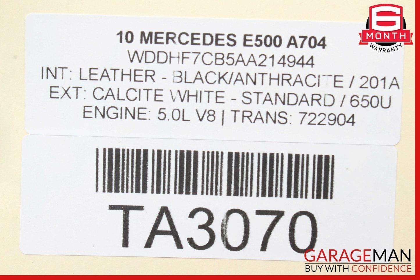 10-16 Mercedes W212 E500 Rear Right Passenger Side Exterior Door Shell White OEM
