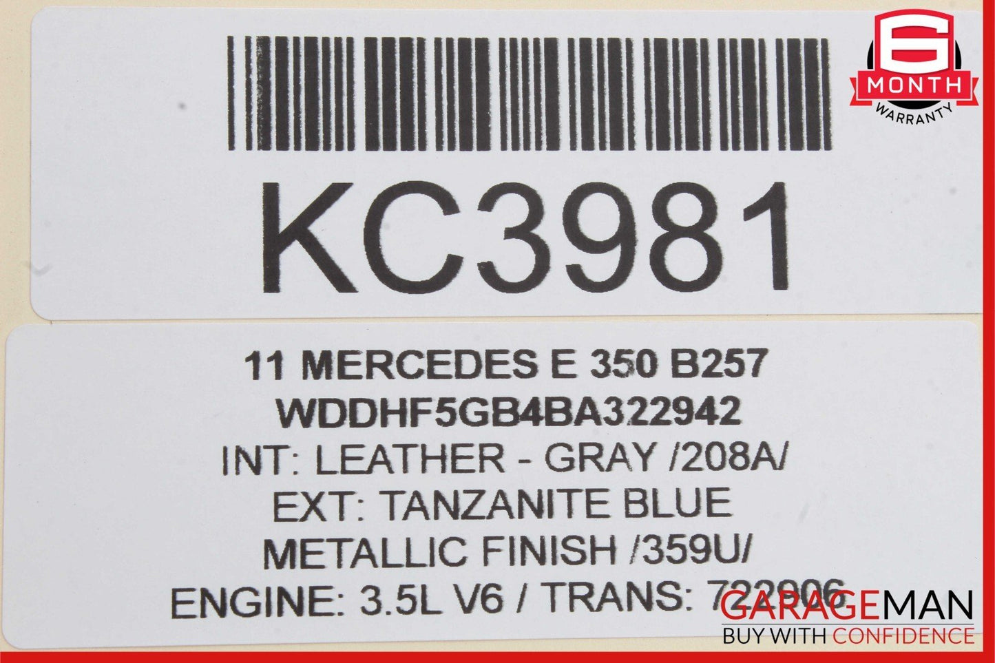 10-18 Mercedes W212 E350 CLS350 Front Right Side Seat Side Airbag Air Bag Gray